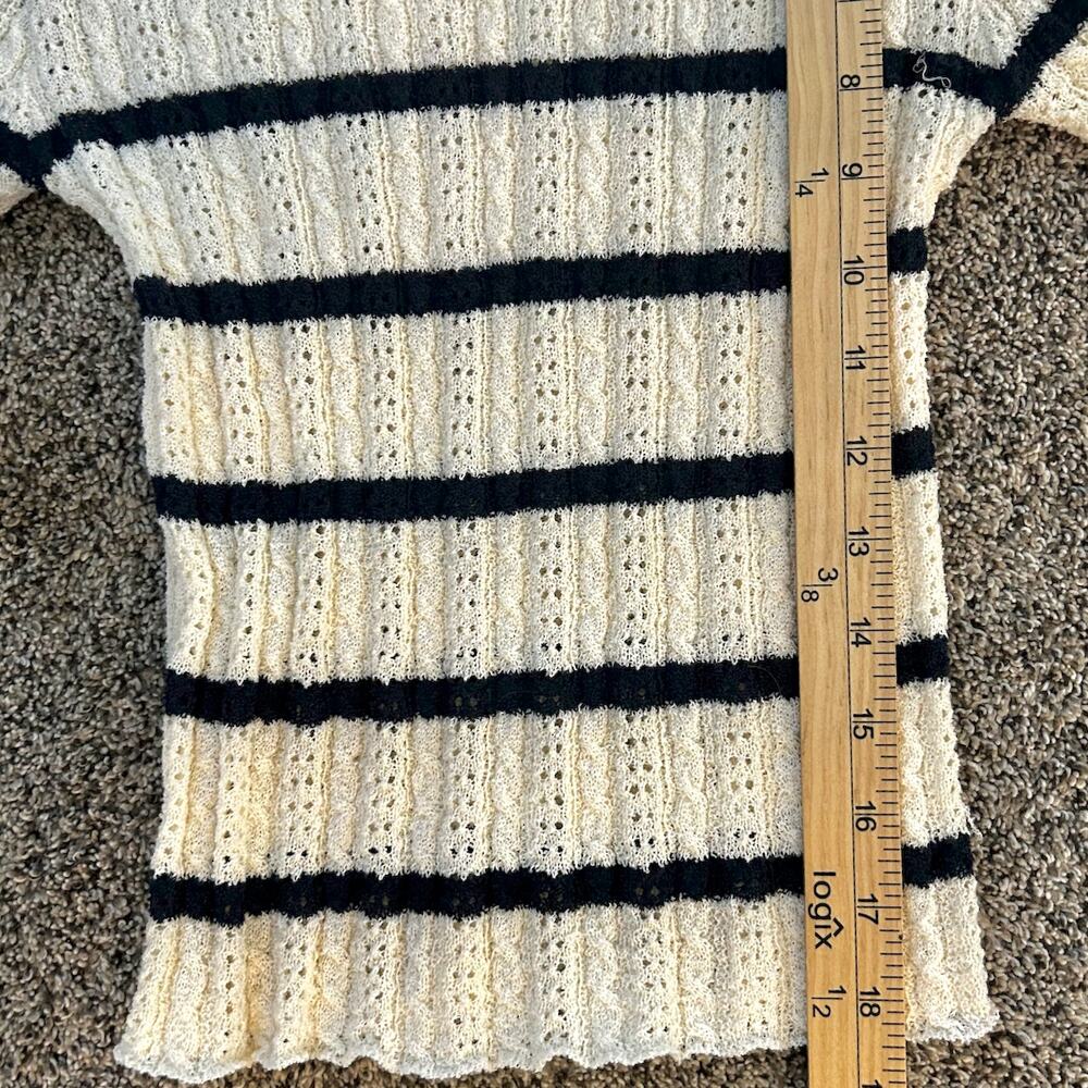 Bohme NWOT $48 Meggie Striped Crochet Sweater XS Preppy Cottage Fisherman - Picture 5 of 6